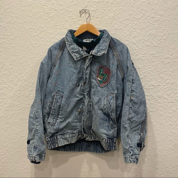 Vintage Other - Vintage 80’s Forenza Sportswear Acid Wash Zip Up Denim Bomber Jacket Streetwear